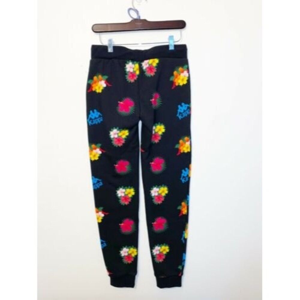 Women’s Kappa Black Sweatpants Tropical Print Hibiscus Size XS